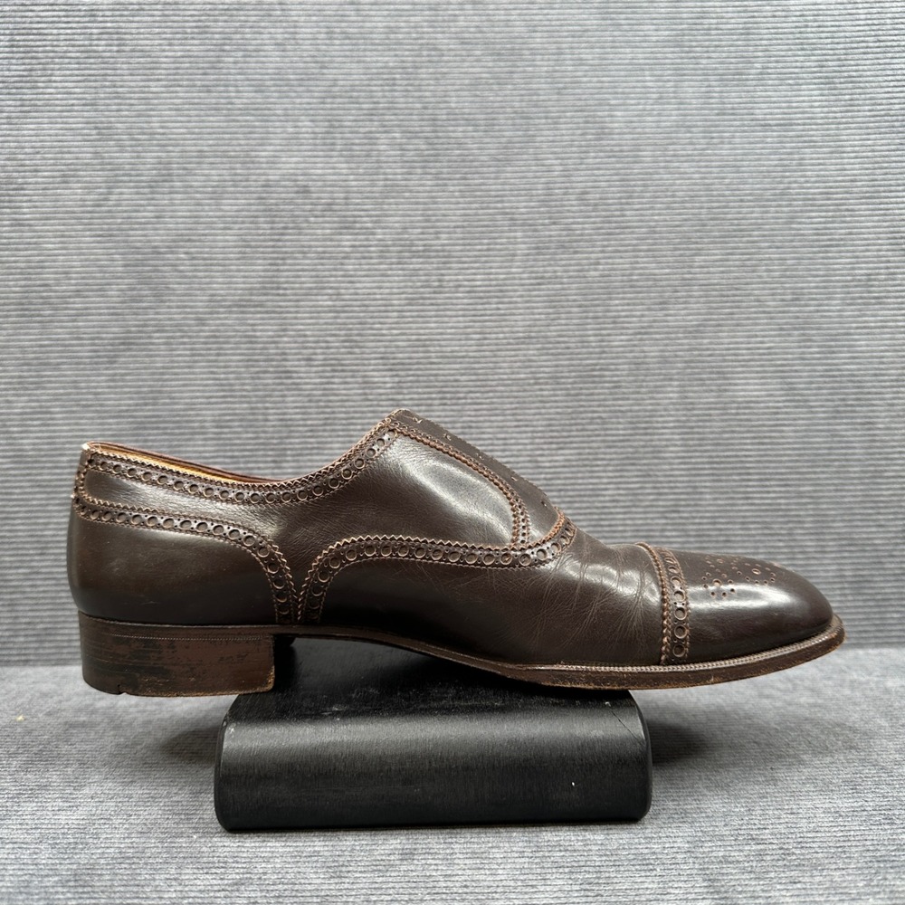 A. Testoni Brown Leather Brogue Cap Toe Oxford Dress Shoes Mens 10 Made in Italy